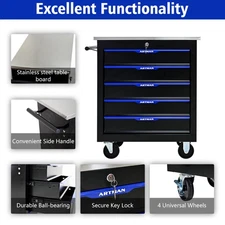 5-Drawer Rolling Tool Cart Multifunctional Black Blue Garage Storage