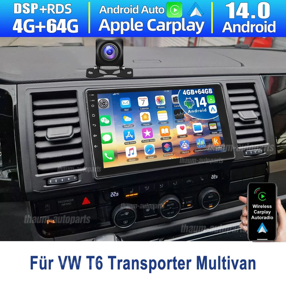 Android 14 CarPlay Für VW T6 Transporter Multivan Autoradio GPS Navi DAB+ 4+64GB - Bild 2 von 4