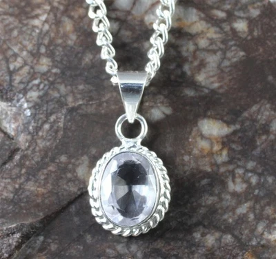 Pendentif de fiançailles ovale en phénakite blanche naturelle certifiée AGI... - Photo 1/4