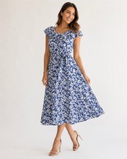 Perceptions Blue and White Floral Midi Dress