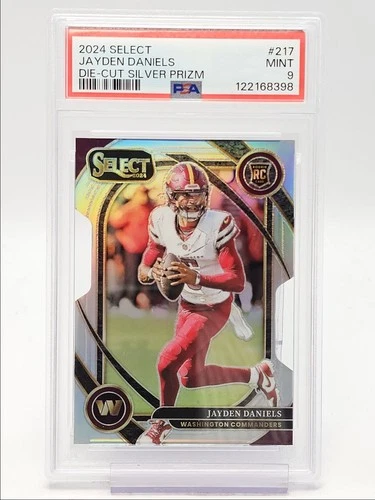JAYDEN DANIELS 2024 SELECT CLUB LEVEL ROOKIE DIE CUT SILVER B RC PSA 9 Q0004