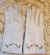 Vin LAVABLE FREDDY'S PARIS WOMEN'S SOFT WHITE LEATHER GLOVES W/FLOWER EMBROIDERY