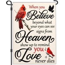 Garden Flag Memorial Cardinal Love NeverDies 12x18 DoubleSide Outdoor Grave Yard