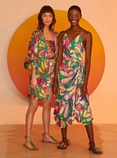 Farm Rio Colorful Bananas Midi Wrap Dress Size S Tropical Multicolor