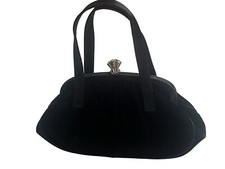 Mini Velvet Handbag With Rhinestone Kisslock Vintage La Regale Black