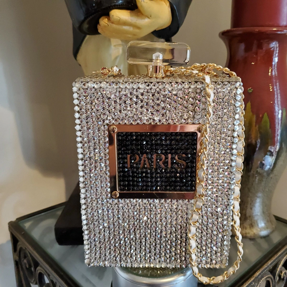 Perfume Bottle Purse Rhinestone/Paris Clutch/Evening Bag