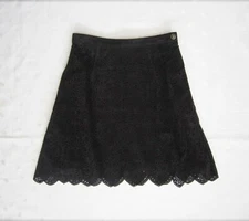 NWOT Sretsis by Pim Sukhahuta Scalloped hem Black Suede Eyelet Mini Skirt Size 4