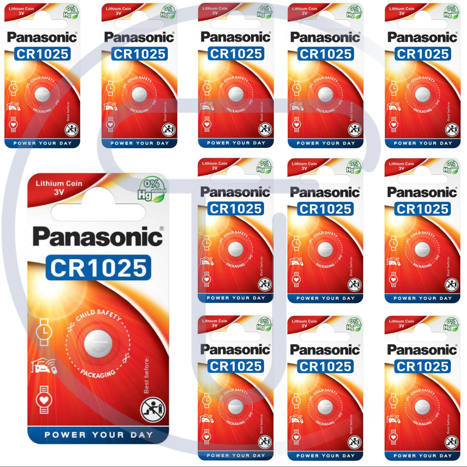 Confezione di 12 blister da 1 pila a bottone al litio 3V Panasonic CR1025 DL1025