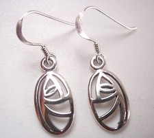 Oval Rose Design Dangle Earrings 925 Sterling Silver