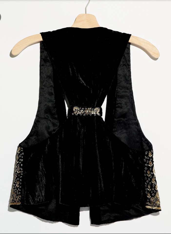 New! $198 Sz S Free People Giselle Bohemian Velvet Beaded Vest - Image 4 of 4