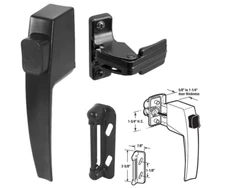 Push Button Door Handle Set Night Lock Lever Latch Screen Storm Door Metal Black