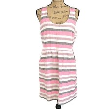 Loft Womens sz 8 Dress Pink Striped Open Back Scoop Neck Sleeveless Knee Length