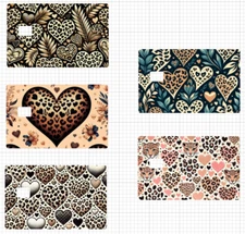 Leopard Print Hearts ATM Debit Credit Card Skin Sticker Blue Pink Brown Cat USA