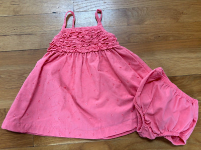 Penelope Mack 2 Pc Summer Dress & Bloomers Baby Girls Size 12 months Coral Lined