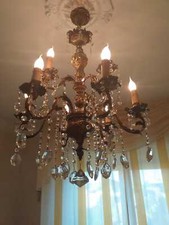 Lampadario dorato in bronzo e cristallo di Boemia - 9 candele 🕯️