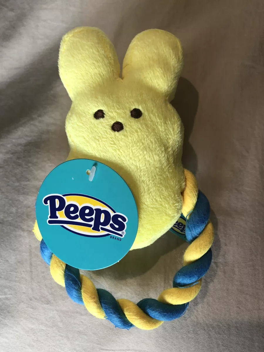 Peeps Plush YELLOW Bunny Dog Toy 6” With Chew Rope Ring Easter Dog