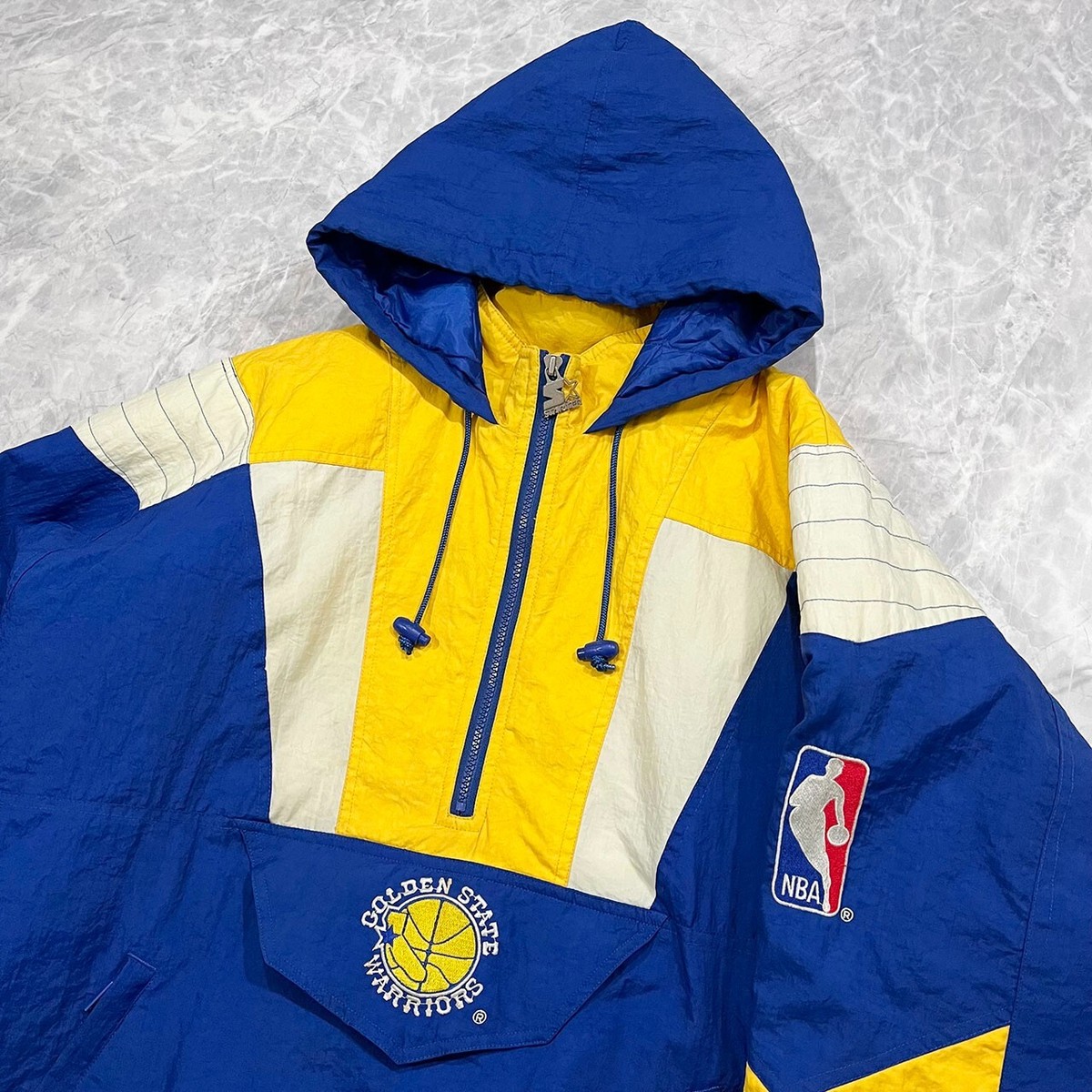 VTG 90s NBA GOLDEN STATE WARRIORS STARTER PULLOVER PUFFER JACKET 