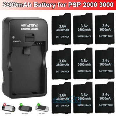 1-10x 3600mAH 3.6V Battery Pack+ Wall Charger FOR PSP 2000 2001 slim 3000 3001