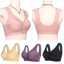 Women's Elderly Underwear Front Closure Wire Free Brassiere Vest Push-Up Bra