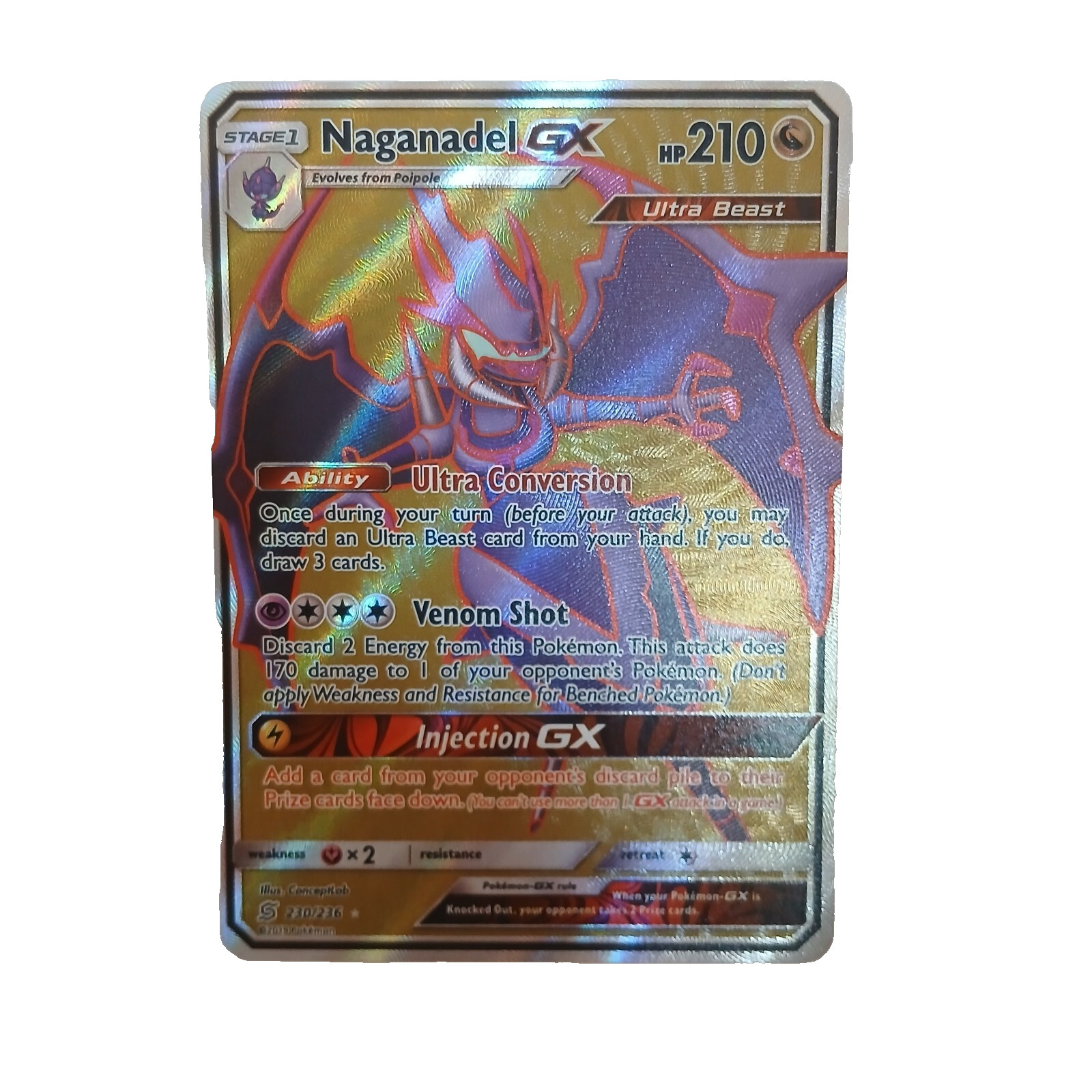 Pokemon Card - Naganadel GX Unified Minds 230/236 Ultra Rare Full Art SM Holo