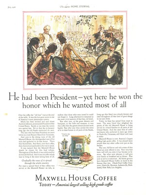 1926 Maxwell House Coffee Vintage Print Ad President Andrew Johnson The Old Lion
