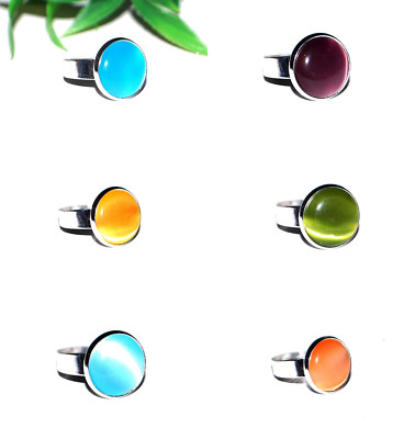 CABOCHON Ring +++ AUSWAHL +++ silber verstellbar 14mm Cateye Farben bunt 
