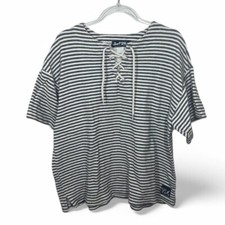 Vintage Surf Style Striped Top Boxy Lace Up Made In USA