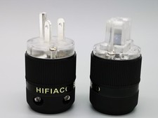 1set Pure Red Copper Silver US male AC Power Plug HiFi IEC Female connector