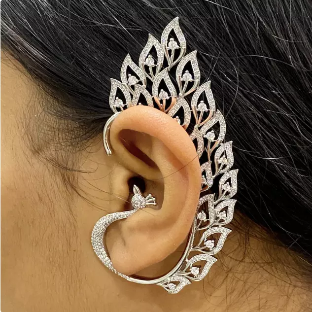 Fashion White Gold Plated Peacock Ear Cuff No Piercing CZ Silver Earring  Jewelry