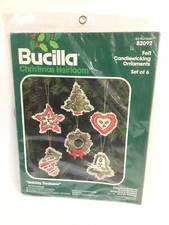 Bucilla Christmas Heirlooms Felt Candlewicking Ornaments Set of 6 82092 Jeweled
