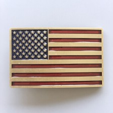 Vintage Bronze Plated Enamel USA American Flag Belt Buckle