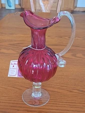 Rossi Glass Canadian Vintage 2004 Cranberry Handblown Pitcher Artist Signed