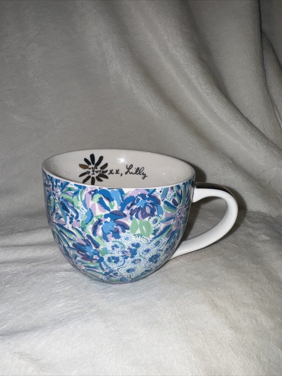 Lilly Pulitzer 12oz Ceramic Blue Floral Coffee Tea Mug Cup Gold Tone  Accents | eBay