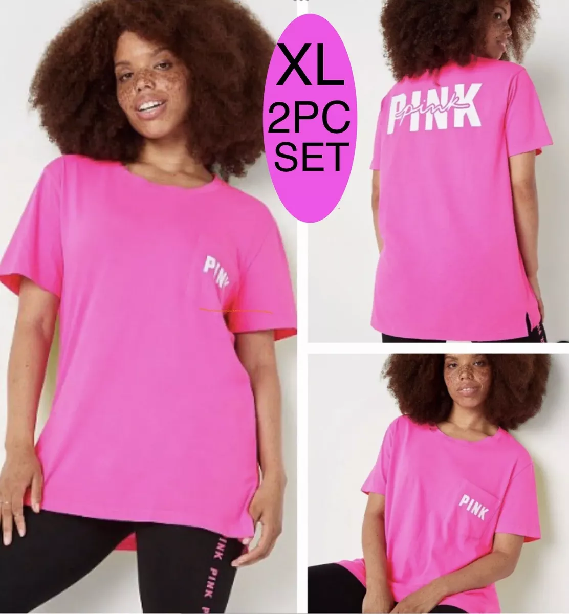 VS VICTORIAS SECRET PINK CAMPUS TEE SHIRT TOP & LEGGINGS SET