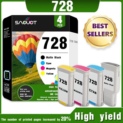 DesignJet 728 Ink (4-Pack) Compatible for HP (300ML) T730 T830 Plotter Printer
