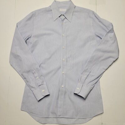 PRADA Button Front Dress Shirt Men's 16 EU 41 LARGE L Blue White Striped ITALY