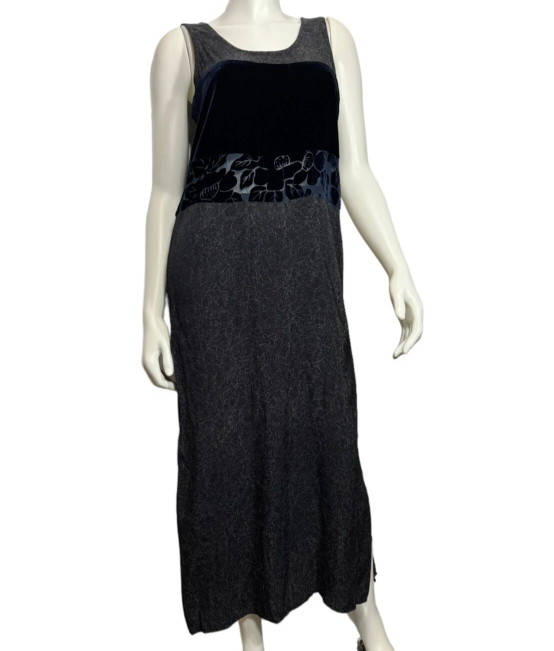 OFF WHITE Maxi Abito Limone Santa Monica Velluto Blu Medio Lungo Grigio Rayon Seta Patchwork