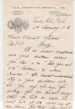 Twerton Mills Bath 1912 Regarding Delivery Medal Illustrated Letter  Ref 33749