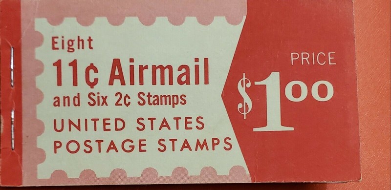 1966 Postage Stamps Book-(8) 11 cent Airmail & (6) 2 cent stamps-Frank L Wright!