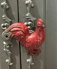 ROOSTER BARNYARD CHICKEN red metal KITCHEN CABINET DRESSER KNOB DECOR hardware