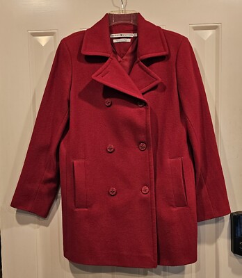 Tommy Hilfiger Small/Petite Women's Pea Coat Wool Blend Red