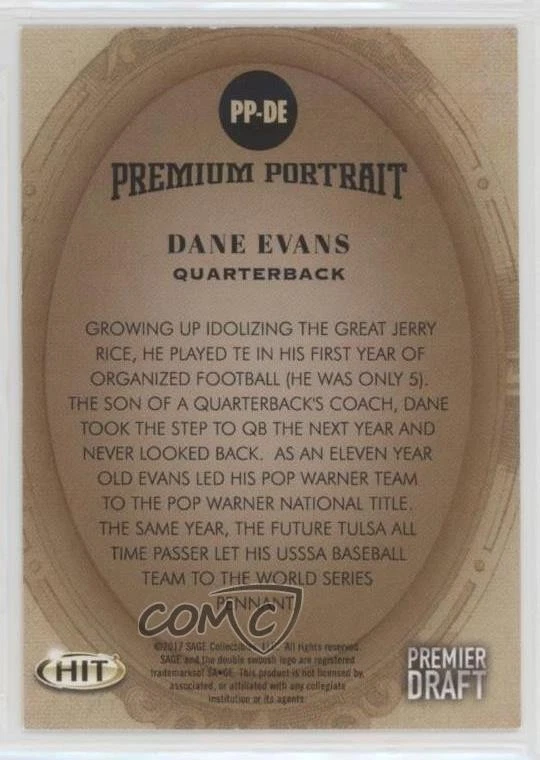 2017 Sage Hit Premium Portraits Dane Evans #PP-DE - Image 2 of 2