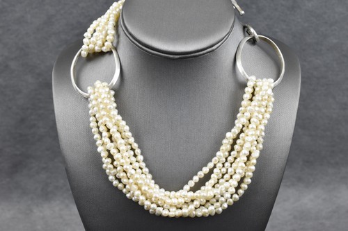 Handmade Sterling Silver 19 in Freshwater Pearl Necklace Toggle Heart - Picture 5 of 7