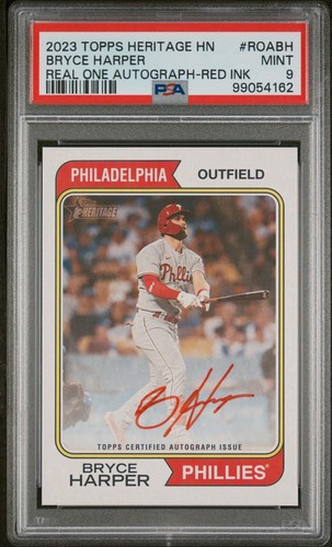 2023 Topps Heritage High Number Bryce Harper Auto PSA 9 Red Ink /74 Phillies