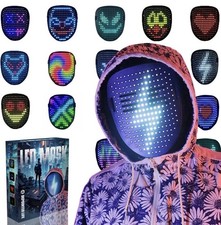Depointerlife LED Light-Up Face Mask, Adjustable, Black One Size Halloween