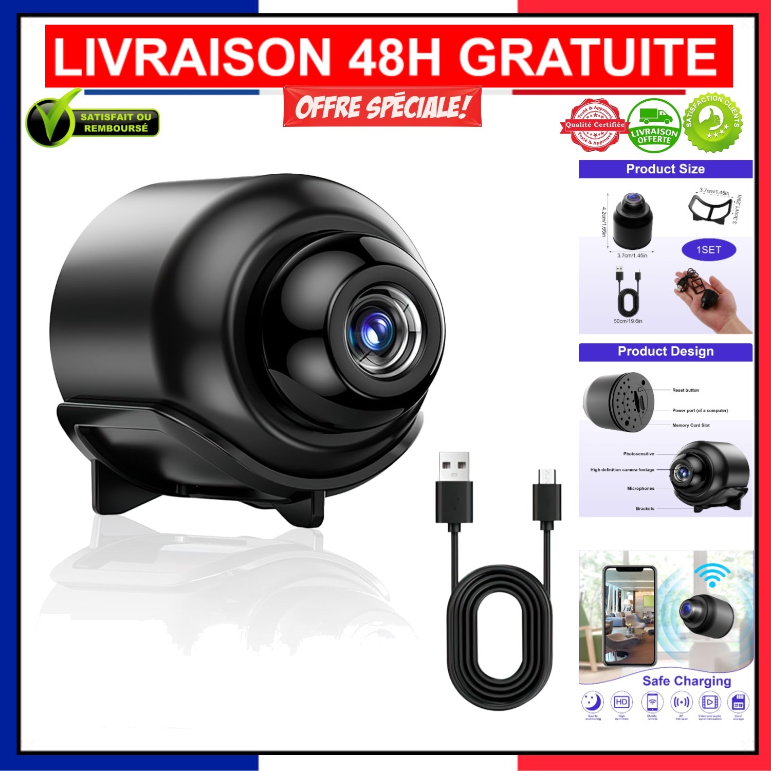 Caméra WiFi HD 1080p grand angle intérieur pour système de sécurité