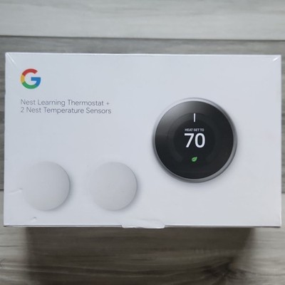 Google Nest Learning Thermostat T3018US White Wi-Fi + 2 Temperature Sensors