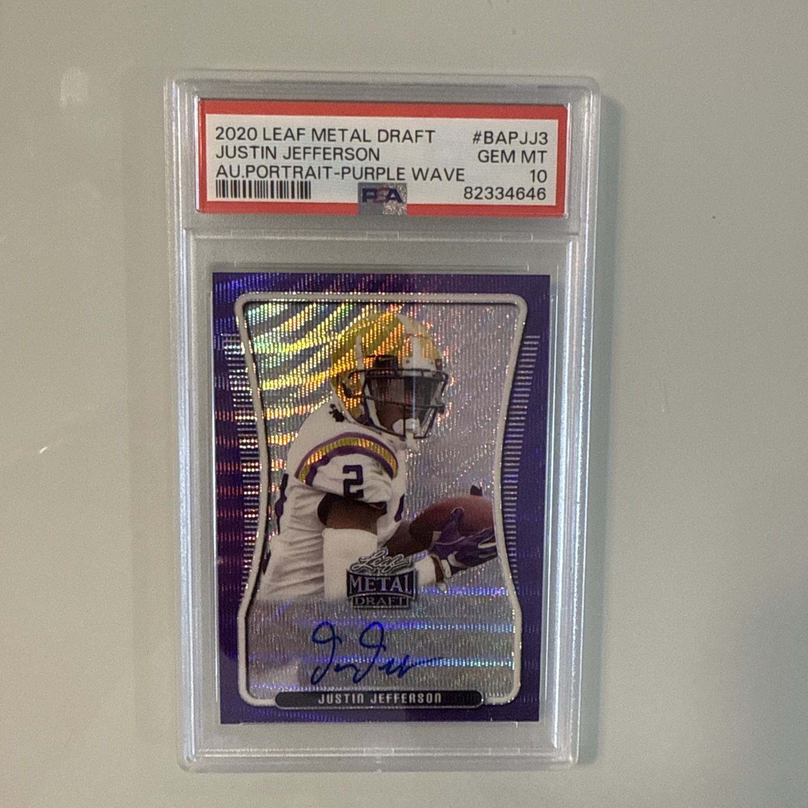 Justin Jefferson Leaf Metal Draft Autograph Portrait #BAPJJ3 Purple Wave