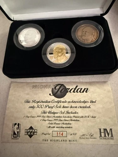 MICHAEL JORDAN_HIGHLAND MINT 3 COIN PROOF SET_114/500 .999 SILVER