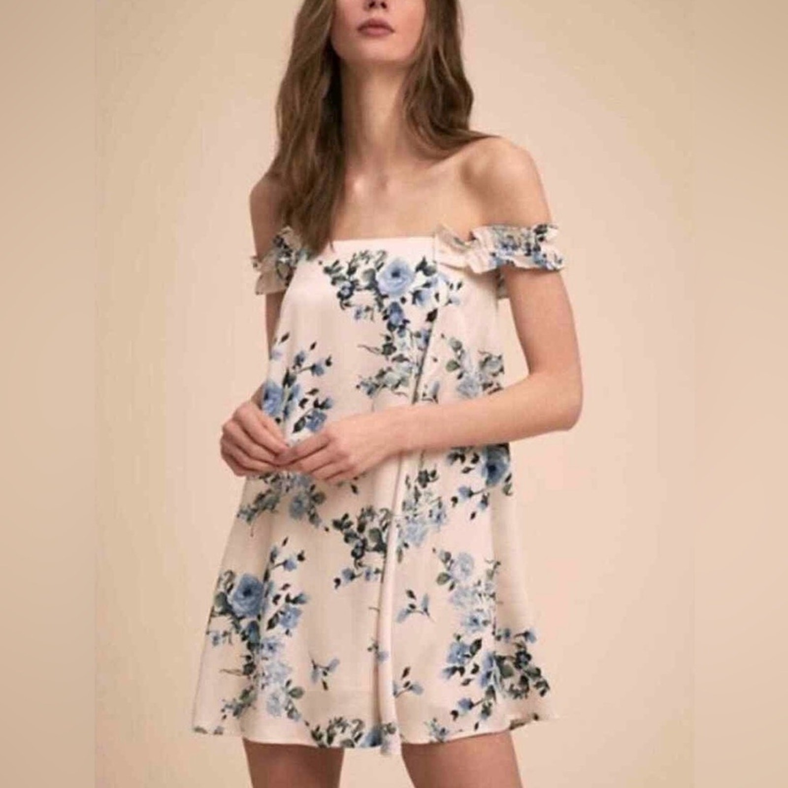 Anthropologie BHLDN Mini Babydoll Floral Off the Shoulder Dress Womens Size XS